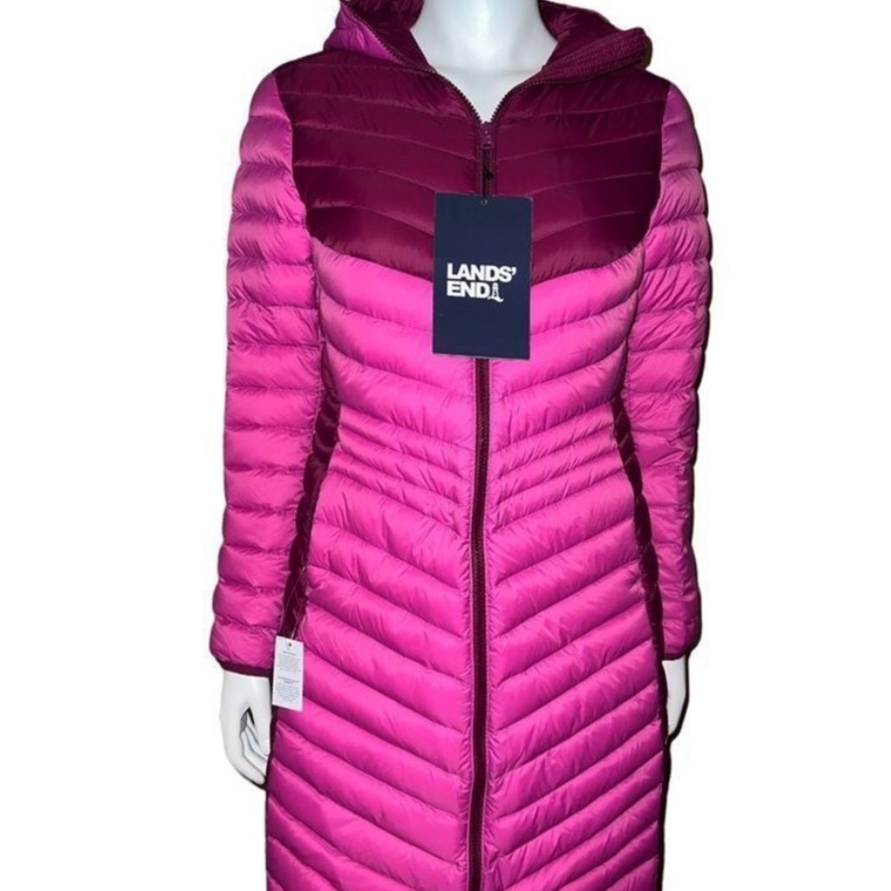 NWT. Land's End Women's Ultra Lightweight Long Down Coat Pink Small Retail $190